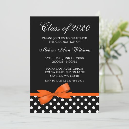 Aankondiging van het Afstuderen Oranje Bow Polka D (Staand voorkant)