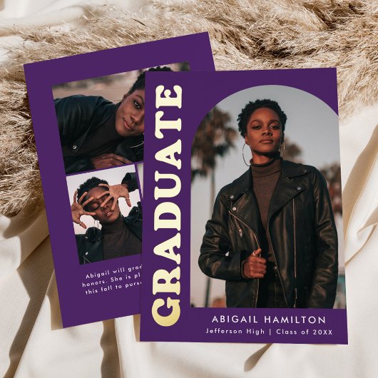 Aankondiging van het Afstuderen Paarse en goudvond