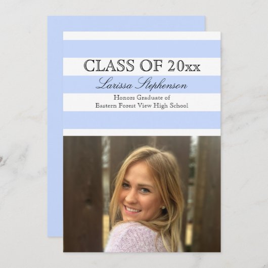 Aankondiging van het Afstuderen Periwinkle Stripe- (Voorkant / Achterkant)