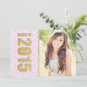 Aankondiging van het Afstuderen Pink Damask Photo (Staand voorkant)
