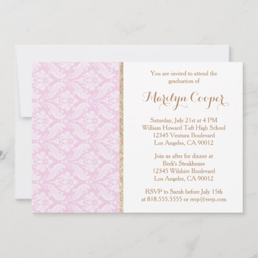 Aankondiging van het Afstuderen Pink Damask Photo (Achterkant)