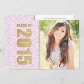 Aankondiging van het Afstuderen Pink Damask Photo (Voorkant / Achterkant)