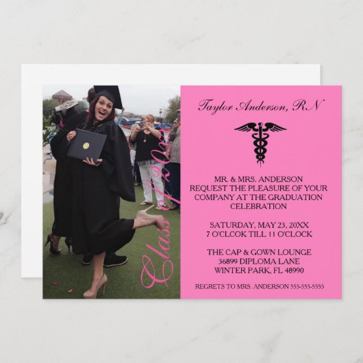 Aankondiging van het Afstuderen Pink Medical RN Sc (Voorkant / Achterkant)