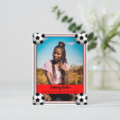 Aankondiging van het Afstuderen Soccer Red & Black Briefkaart (Staand voorkant)