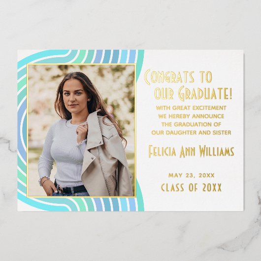 Aankondiging van het Afstuderen Turquoise Blue Gol (Voorkant)