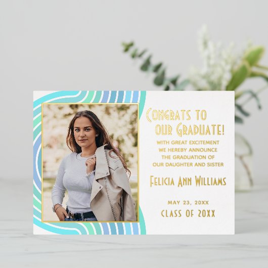 Aankondiging van het Afstuderen Turquoise Blue Gol (Staand Voorkant)