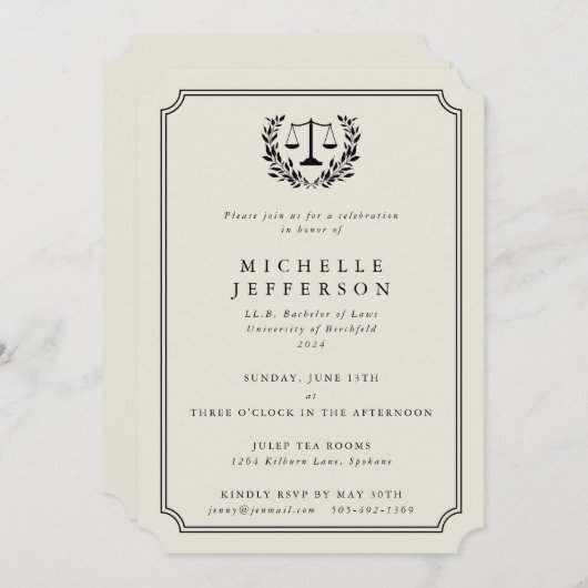 Aankondiging van het Afstuderen van Cream Law Scho (Voorkant / Achterkant)