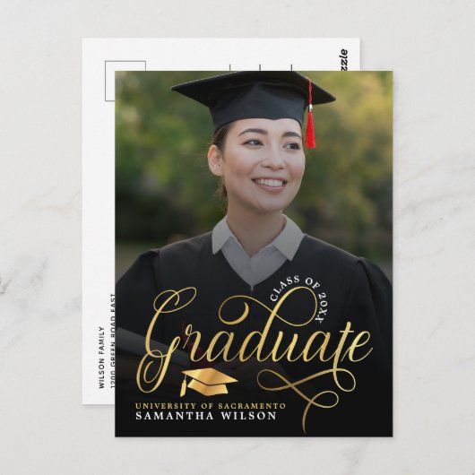 Aankondiging van het Afstuderen van de Foto van he Briefkaart (Voorkant / Achterkant)