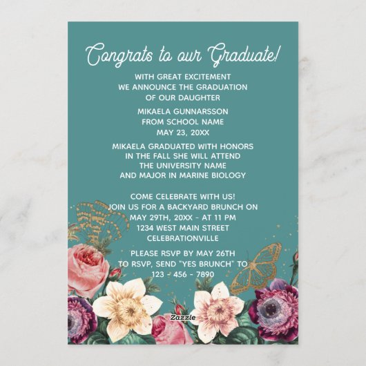 Aankondiging van het Afstuderen van Floral Boho me (Achterkant)