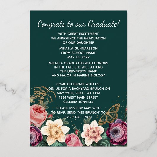 Aankondiging van het Afstuderen van Pink Floral Bo (Achterkant)