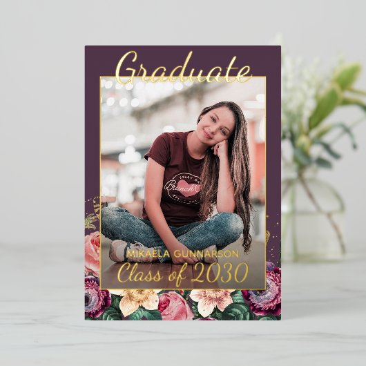 Aankondiging van het Afstuderen van Pink Floral Bo (Staand Voorkant)