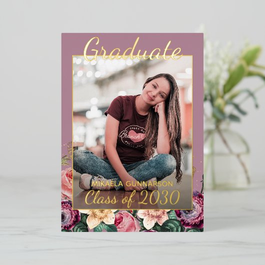 Aankondiging van het Afstuderen van Pink Floral Bo (Staand Voorkant)