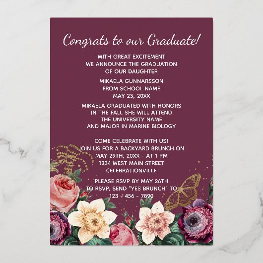 Aankondiging van het Afstuderen van Pink Floral Bo (Achterkant)