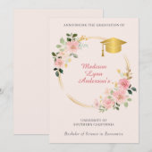 Aankondiging van het Afstuderen van roze Floral (Voorkant / Achterkant)