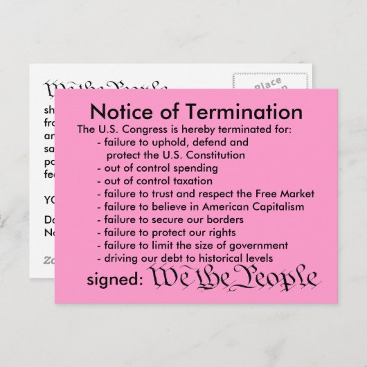 Aankondiging van het briefkaart van beëindiging (Voorkant / Achterkant)