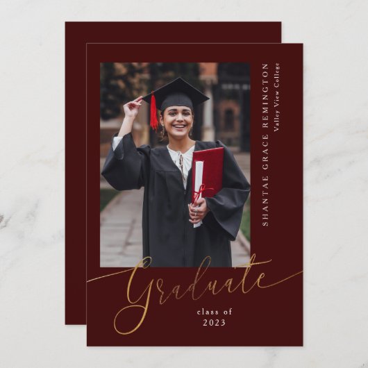 Aankondiging van het Burgundy Gold Afstuderen (Voorkant / Achterkant)