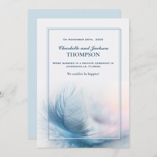 Aankondiging van het Elegant Dusty Blue Feather We (Voorkant / Achterkant)