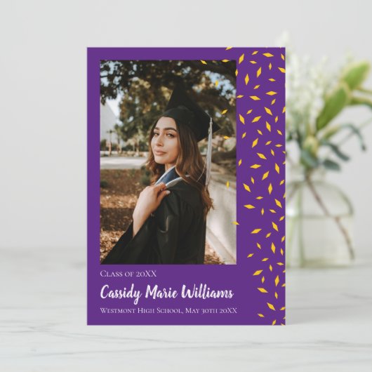 Aankondiging van het Gold Paarse Confetti Afstuder (Staand voorkant)