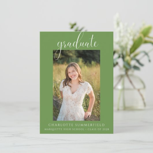 Aankondiging van het groene Afstuderen van Elegant (Staand voorkant)