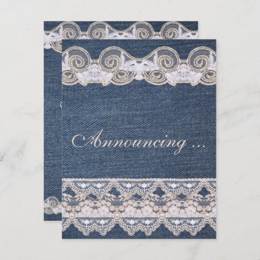 Aankondiging van het huwelijk  Denim en Lace (Voorkant / Achterkant)