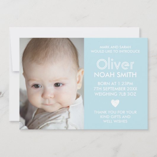 Aankondiging van het jongetje/bedankt kaart (Voorkant)
