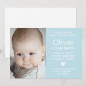 Aankondiging van het jongetje/bedankt kaart (Voorkant / Achterkant)