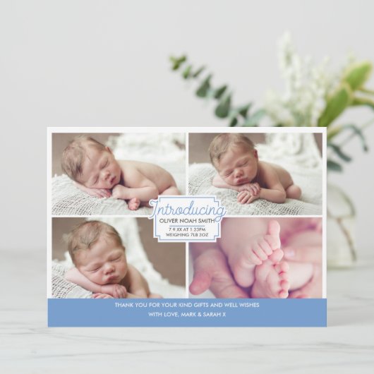 Aankondiging van het jongetje/bedankt kaart (Staand voorkant)