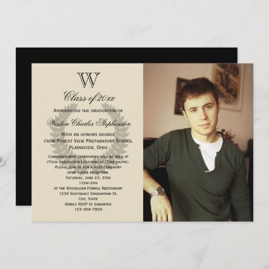 Aankondiging van het klassieke monogram-Afstuderen (Voorkant / Achterkant)