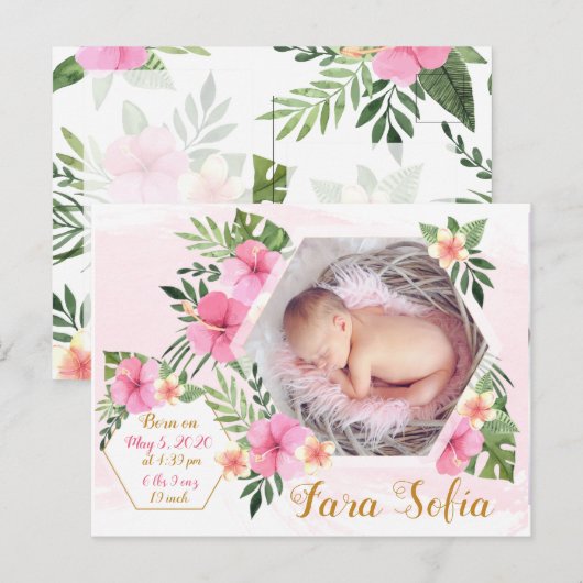 Aankondiging van het meisje van de pasgeboren baby (Voorkant / Achterkant)