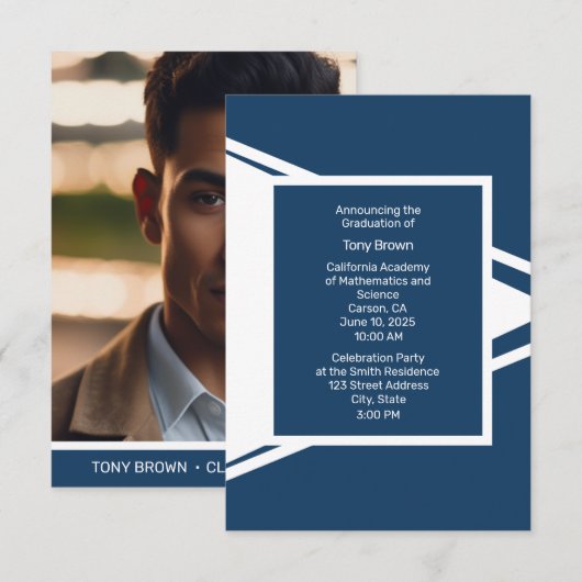 Aankondiging van het Modern Blue White Photo Afstu (Voorkant / Achterkant)