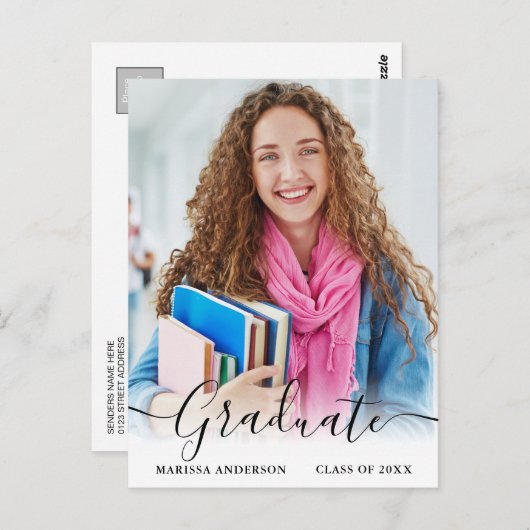 Aankondiging van het moderne Afstudeerder van de F Briefkaart (Voorkant / Achterkant)