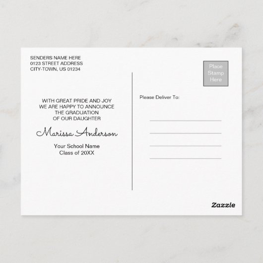 Aankondiging van het moderne Afstudeerder van de F Briefkaart (Achterkant)