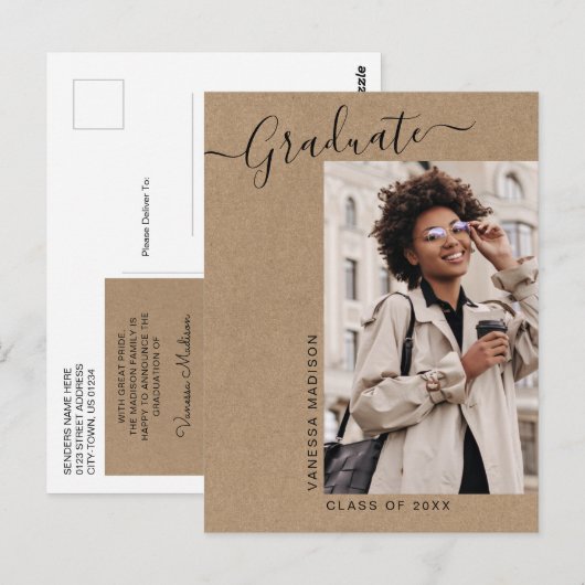 Aankondiging van het moderne, minimale Afstudeerde Briefkaart (Voorkant / Achterkant)