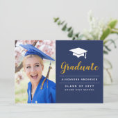 Aankondiging van het Navy Blue Gold Photo Afstuder (Staand voorkant)