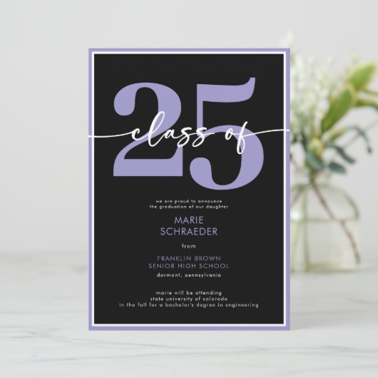 Aankondiging van het Paarse Script Afstuderen (Staand voorkant)