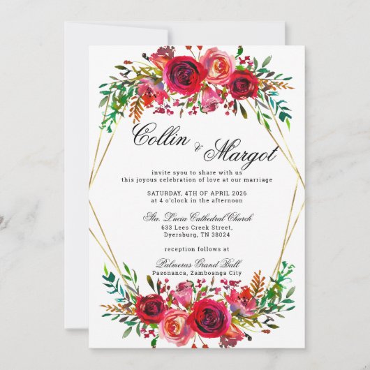 Aankondiging van het Rode Florals Wedding Lijst (Voorkant)