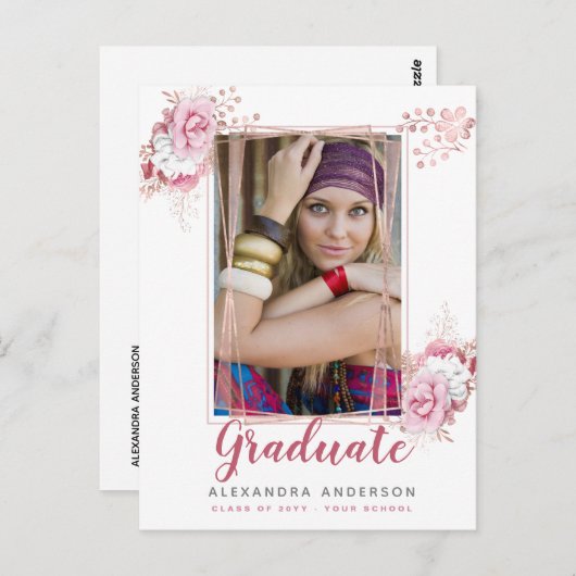 Aankondiging van het roos Gold Geometric Photo Afs Briefkaart (Voorkant / Achterkant)