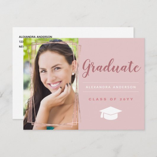 Aankondiging van het roos Gold Geometric Photo Afs Briefkaart (Voorkant / Achterkant)