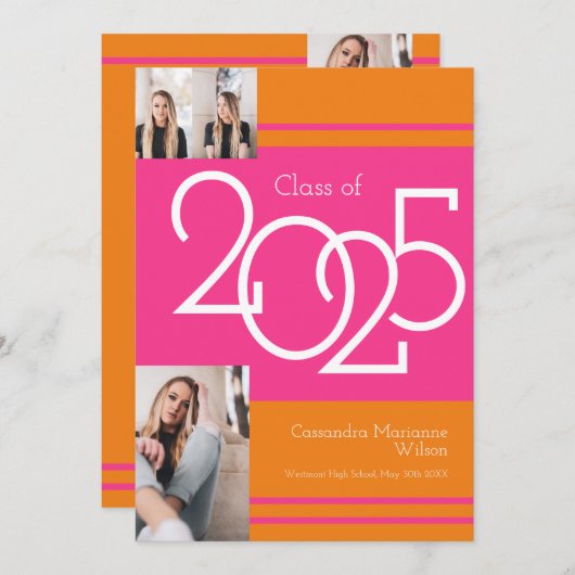 Aankondiging van het roze Oranje schoolkleuren-Afs (Voorkant / Achterkant)