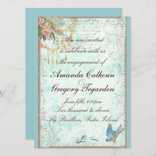 Aankondiging van het Verloving Bluebird & Roses (Voorkant / Achterkant)