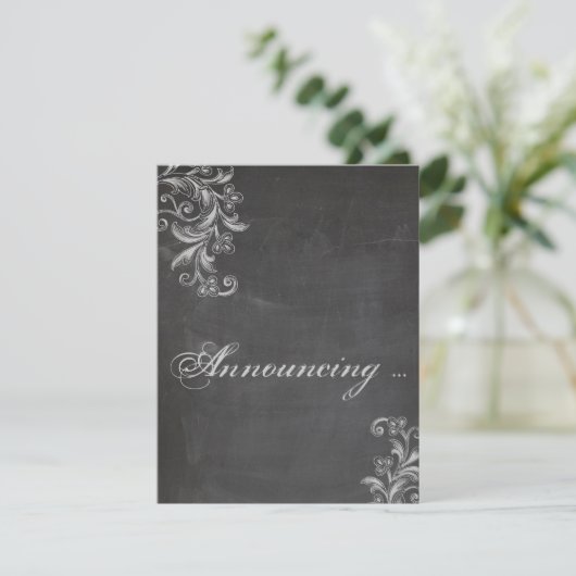 Aankondiging van het Verloving Chalkboard Floral (Staand voorkant)