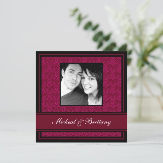 Aankondiging van het Verloving Fuchsia Damask Wedd (Staand voorkant)