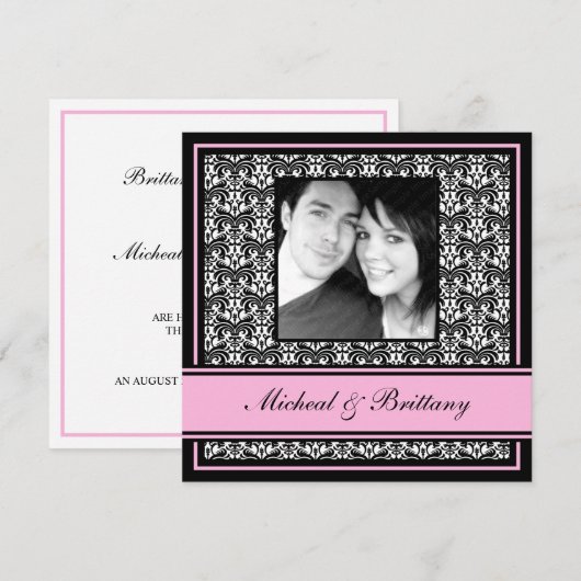 Aankondiging van het Verloving Pink Damask Wedding (Voorkant / Achterkant)