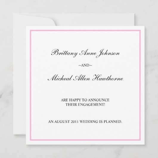 Aankondiging van het Verloving Pink Damask Wedding (Achterkant)