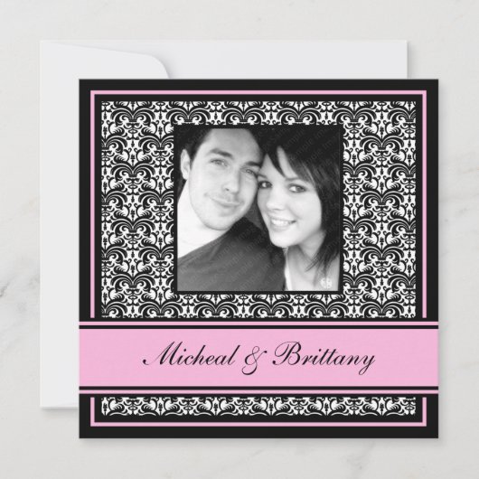 Aankondiging van het Verloving Pink Damask Wedding (Voorkant)