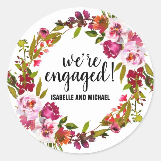 Aankondiging van het Verloving van roze en rode Fl Ronde Sticker (Voorkant)