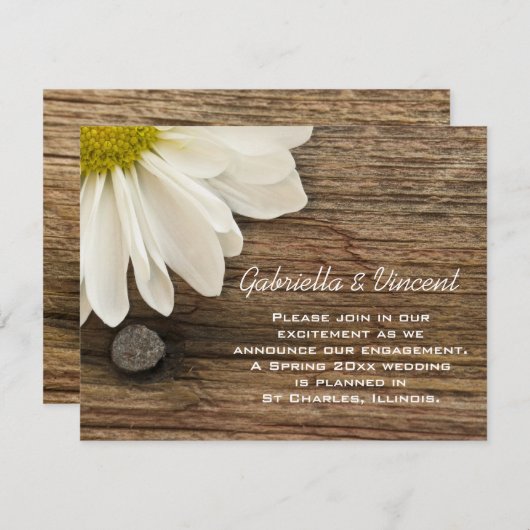 Aankondiging van het Verloving White Daisy en Barn (Voorkant / Achterkant)