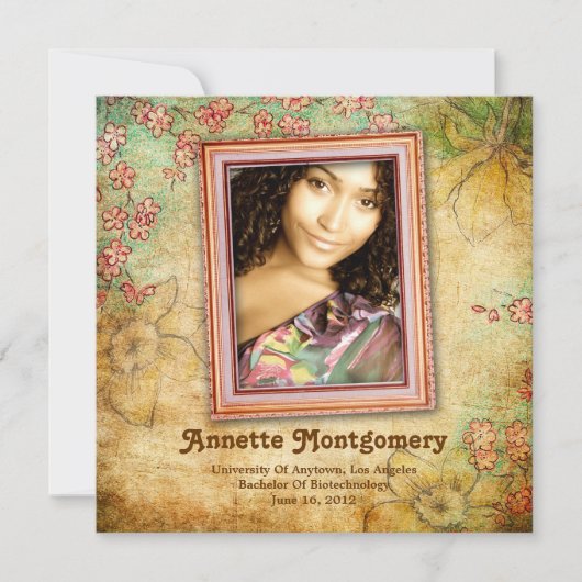 Aankondiging van het Vintage Floral Grunge-Afstude (Voorkant)