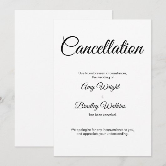 Aankondiging van huwelijksannulering Elegante Kaar (Voorkant / Achterkant)