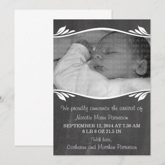 Aankondiging van Ivory Elegant Chalkboard-Baby (Voorkant / Achterkant)